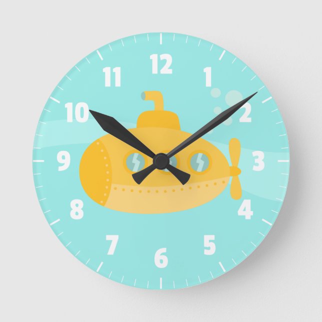 Cute Yellow Submarine, For Kids Bedroom Round Clock (Front)