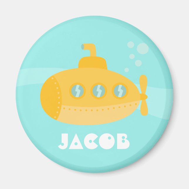 Cute Yellow Submarine Kids Personalised Magnet (Front)