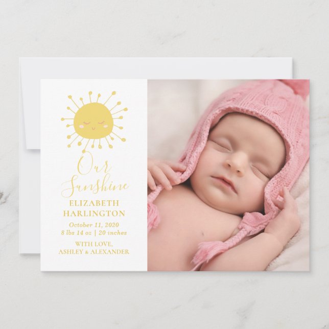 Cute yellow sun. New baby birth. Sunshine newborn Announcement (Front)