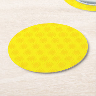 Cute yellow sun pattern happy fun bright modern round paper coaster