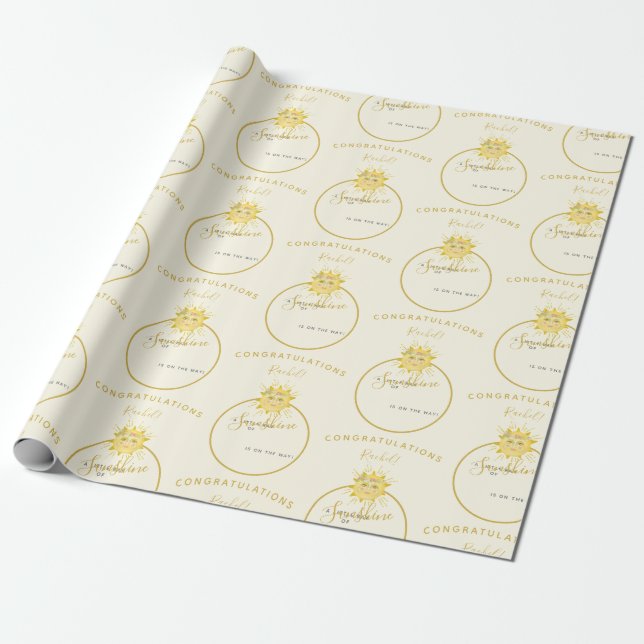 Cute Yellow Sun Ray of Sunshine Summer Baby Shower Wrapping Paper (Unrolled)