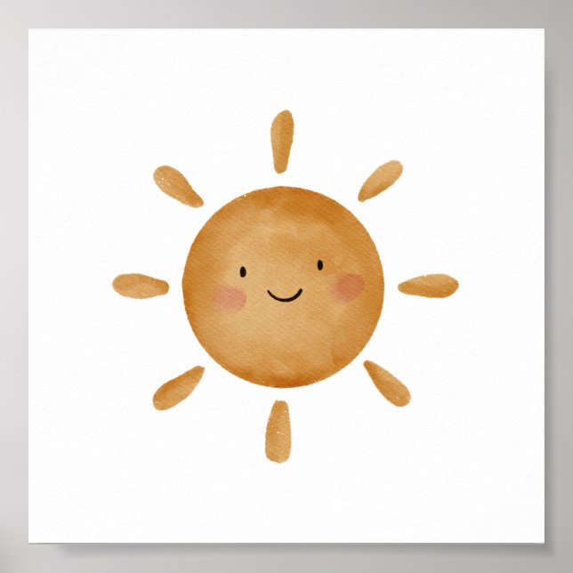 Cute Yellow Sun With Smile Day Nursery Poster (Front)