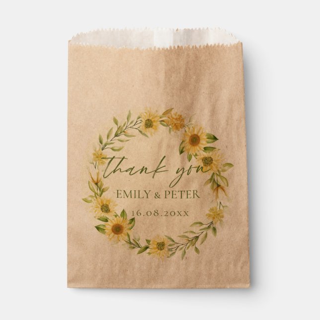 Cute Yellow Sunflower Floral Wedding Thank You Favour Bags (Front)