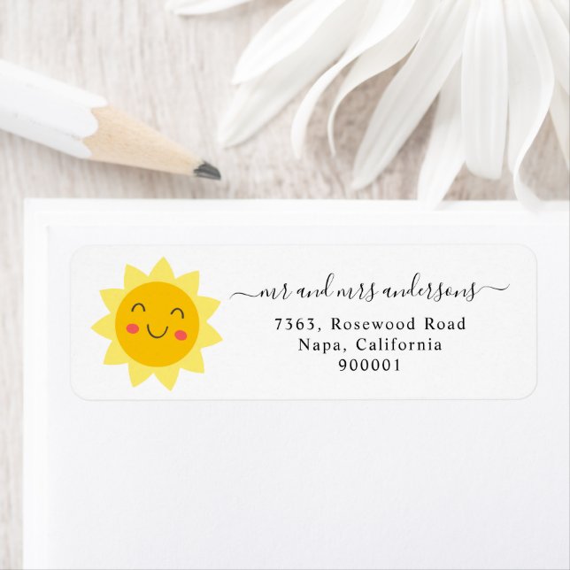 Cute Yellow Sunshine Baby Shower Return Address (Insitu)