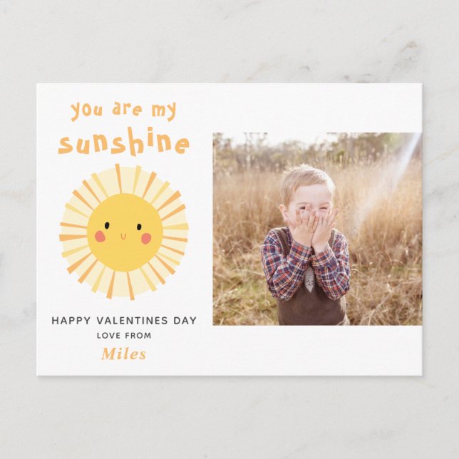Cute yellow sunshine illustration valentines day postcard (Front)