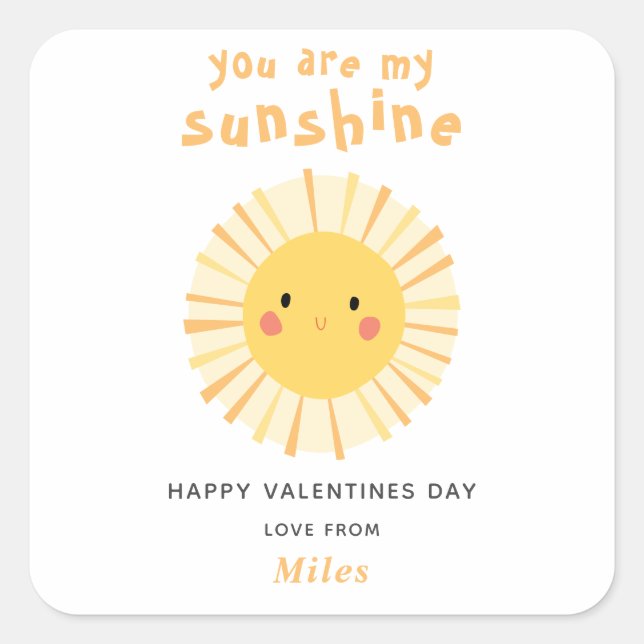 Cute yellow sunshine illustration valentines day square sticker (Front)