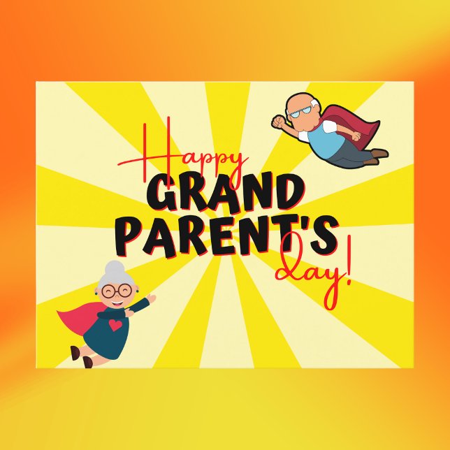 Cute Yellow Superhero Grandparents Day Postcard (Creator Uploaded)