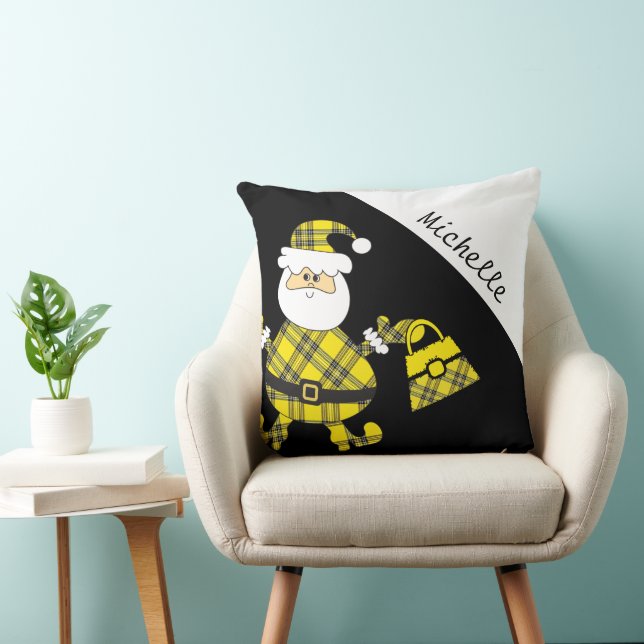 Cute Yellow Tartan Santa With Purse Cushion (Chair)