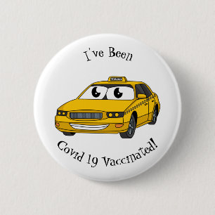 Cute yellow taxi fun cartoon illustration 6 cm round badge