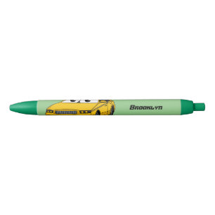 Cute yellow taxi fun cartoon illustration black ink pen