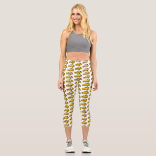 Cute yellow taxi fun cartoon illustration capri leggings
