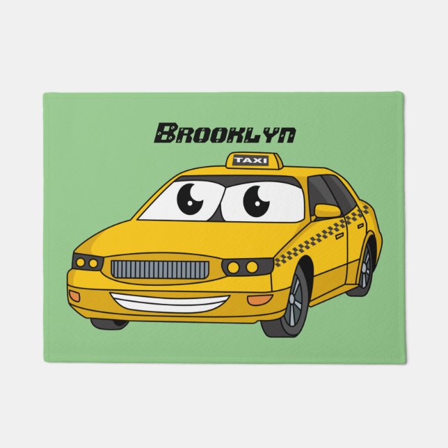 Cute yellow taxi fun cartoon illustration doormat (Front)