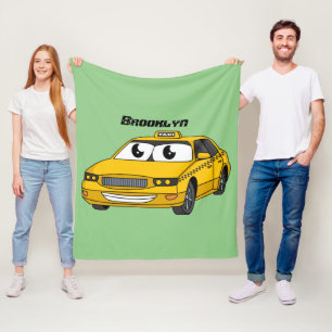 Cute yellow taxi fun cartoon illustration fleece blanket
