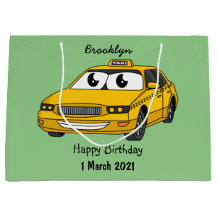 Cute yellow taxi fun cartoon illustration large gift bag