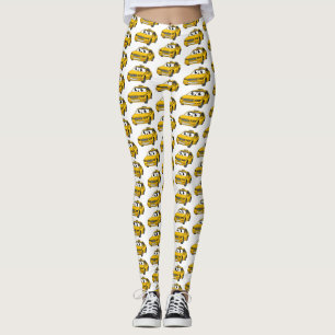 Cute yellow taxi fun cartoon illustration  leggings