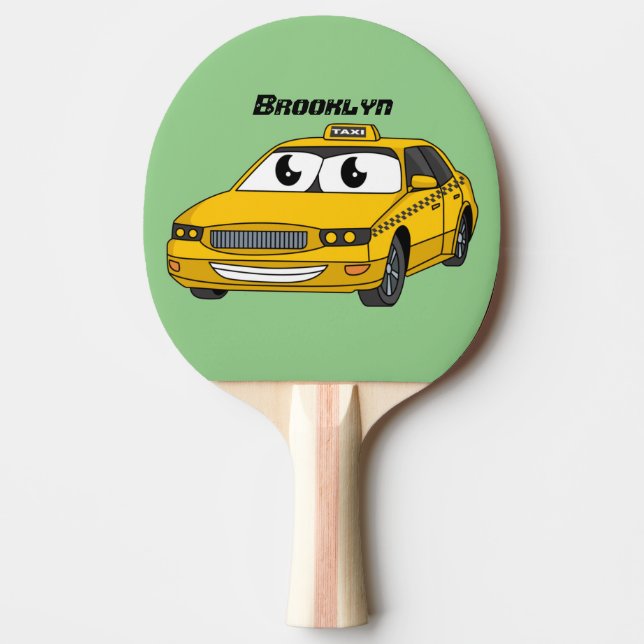 Cute yellow taxi fun cartoon illustration ping pong paddle (Front)