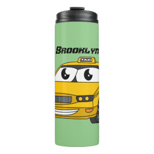 Cute yellow taxi fun cartoon illustration thermal tumbler