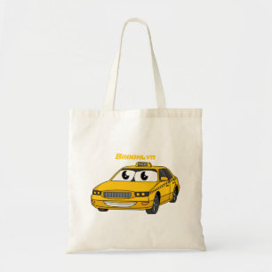 Cute yellow taxi fun cartoon illustration tote bag