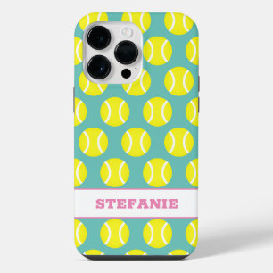 Cute yellow tennis ball pattern personalised iPhone 14 pro max case