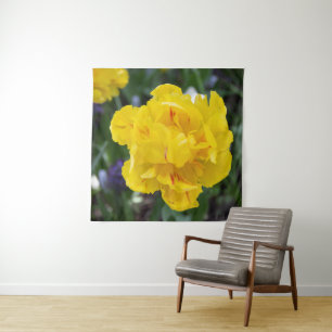 Cute yellow tulips in the garden tapestry