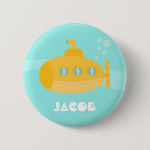 Cute Yellow Underwater Submarine Vessel Button