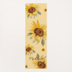 Cute Yellow Watercolor Sunflower Yoga Mat