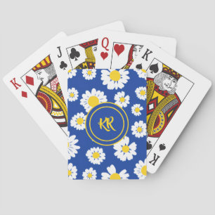 Cute Yellow White Daisy Pattern Monogram Playing Cards