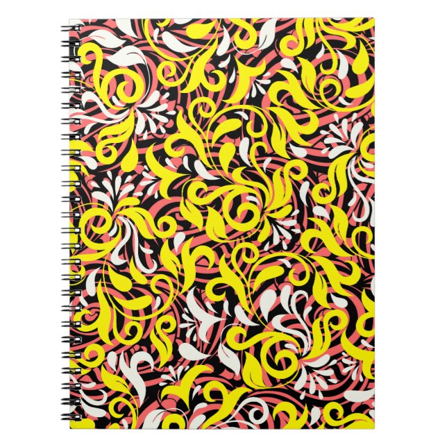 Cute yellow white pink abstract floral spiral notebook (Front)