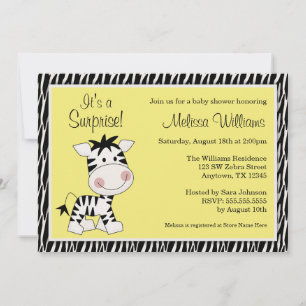 Cute Yellow Zebra Gender Neutral Baby Shower Invitation