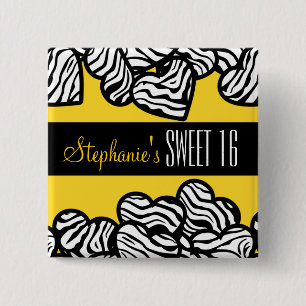 Cute Yellow zebra heart Sweet 16 Birthday Button