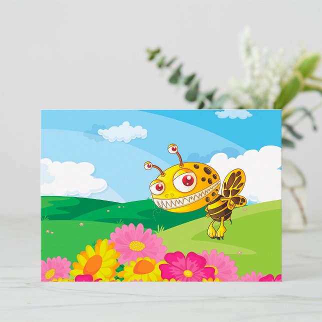  Cute Yet Creepy Monster Bee in a Flower Field  Invitation (Creator Uploaded)