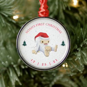 Cute Yeti Baby First Christmas Metal Tree Decoration