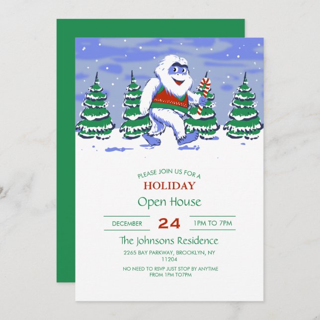 Cute yeti christmas in forest       invitation (Front/Back)