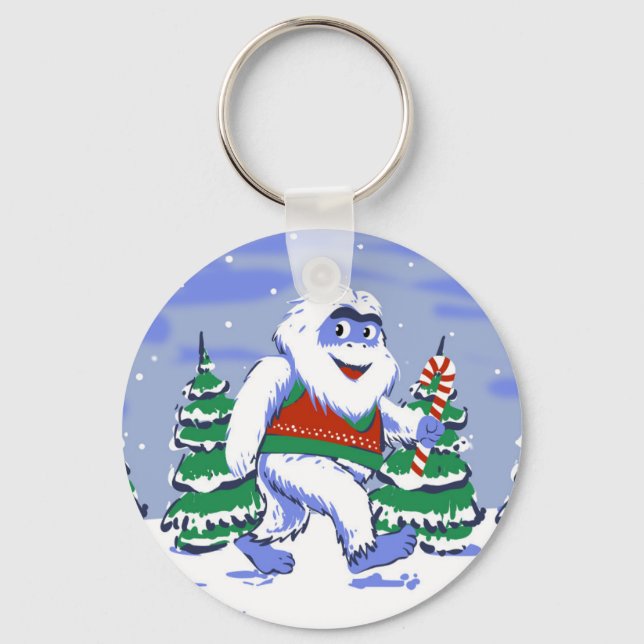 Cute yeti christmas in forest key ring (Front)