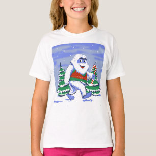 Cute yeti christmas in forest T-Shirt