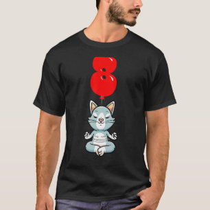 Cute Yoga Cat 8th Birthday Kids Balloon Party T-Shirt