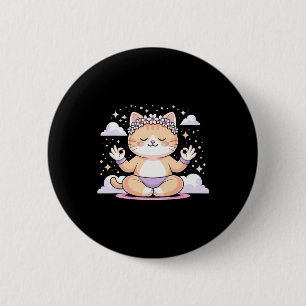 Cute Yoga Cat Lotus Pose Mandala Design For Mindfu 6 Cm Round Badge