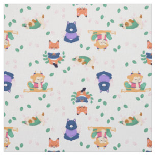 cute yoga fox animals pastel pink fabric