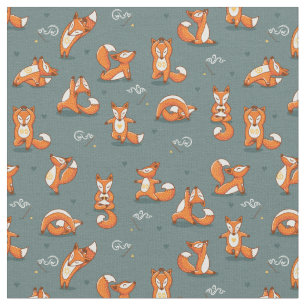 cute yoga foxes funny green fabric