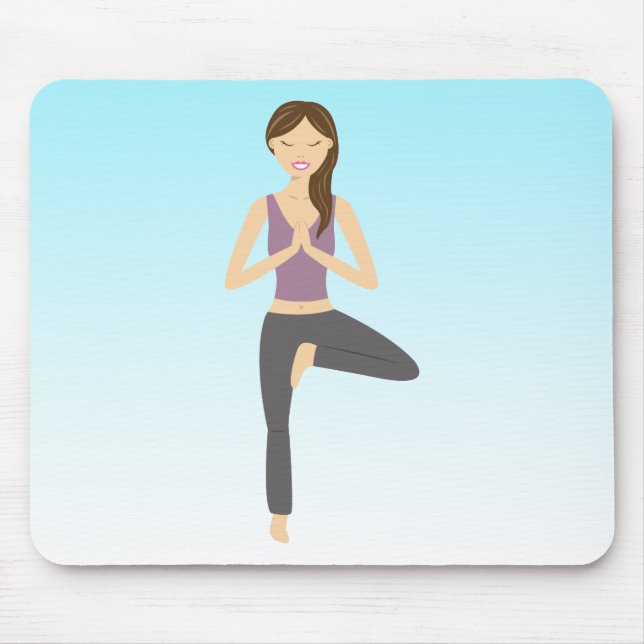 Cute Yoga Girl Doing The Tree Pose Illustration Mouse Pad (Front)