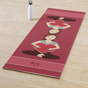 Cute Yoga Girl holding Red heart Monogram Mat