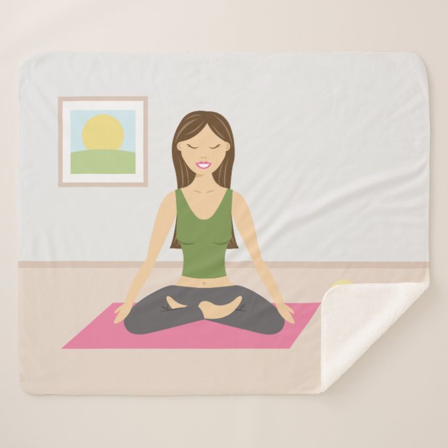 Cute Yoga Girl In A Pretty Room Illustration Sherpa Blanket (Front (Horizontal))
