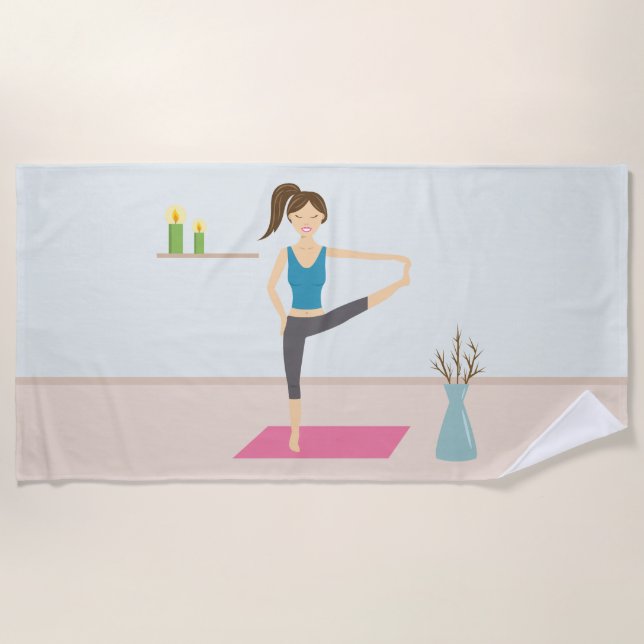 Cute Yoga Girl In Extended Hand To Toe Pose Beach Towel (Front)
