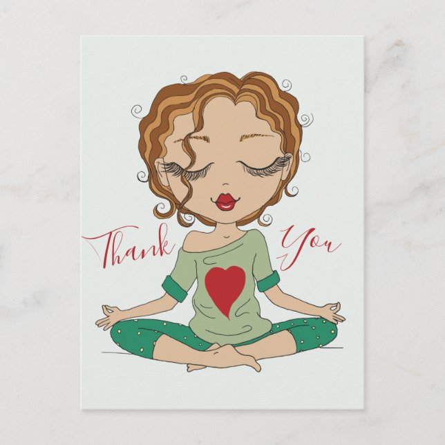 Cute Yoga Girl Thank You | Brown Hair Postcard (Front)