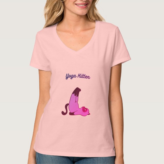 Cute Yoga Kitten Pose T-Shirt (Front)