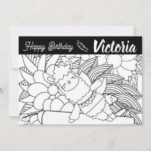 Cute Yoga Lllama Birthday Floral Colouring Holiday Card