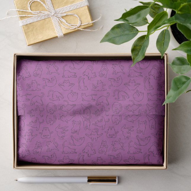 cute yoga pet cat pattern purple background tissue paper (Gift)