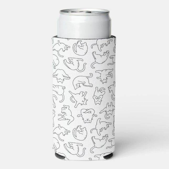 cute yoga pet cat pattern white background seltzer can cooler (Seltzer Back)