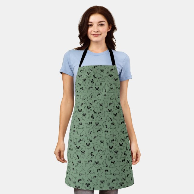 cute yoga pet dog pattern green background apron (Worn)