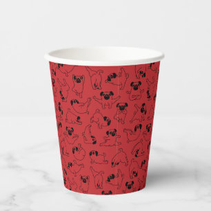 cute yoga pet dog pattern red background paper cups